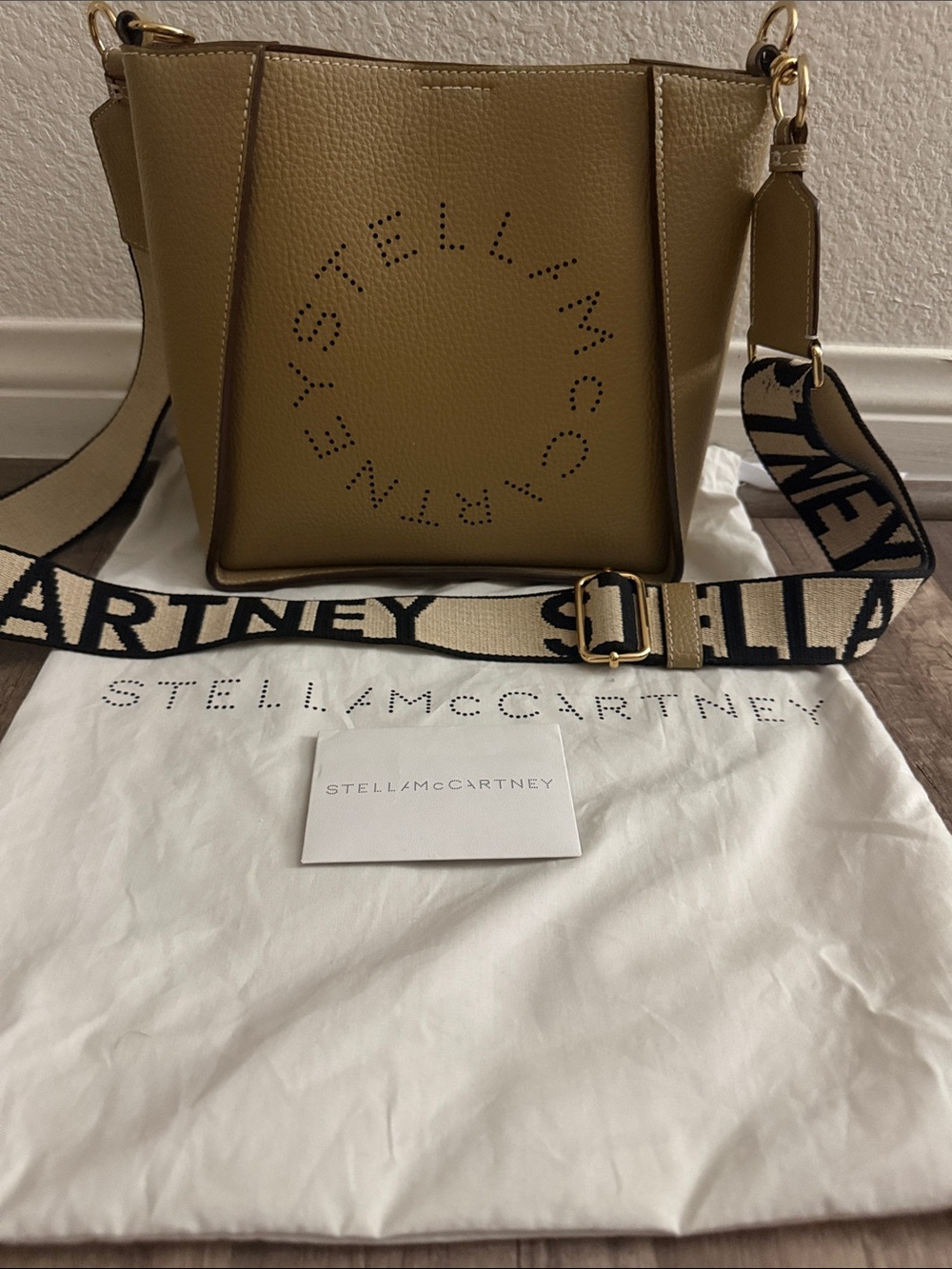 Stella McCartney olive Faux-Leather Crossbody with Branded Canvas Strap